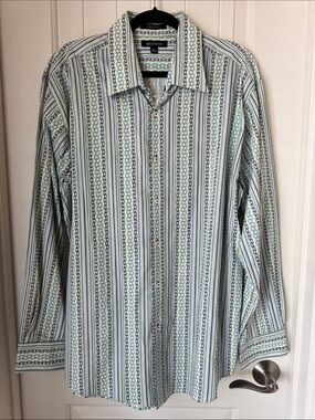Brandini Light Green & Blue Multi-Stripe Men's Dress Shirt